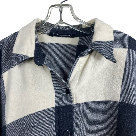 Zara Womens Plaid Flannel Shirt Long Sleeve Button Down Black White  Size Small - Picture 6 of 9